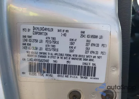 2003 Jeep Liberty Sport from USA, damaged, VIN 1J4GL48K03W625402